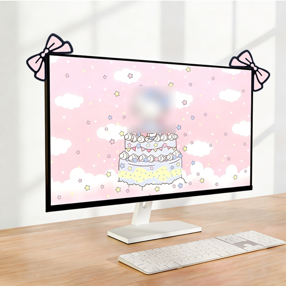 Desk Setup Monitor And Laptop - Cute Pink Bow Monitor Decor Kawaii