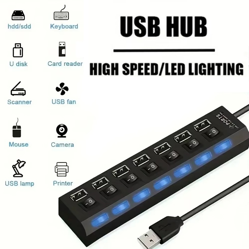Desk Setup Mac - 7 Port USB 2.0 Hub Splitter