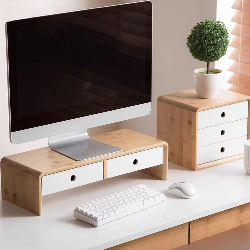 Desk Setup Riser - Bamboo Laptop Monitor Riser Eco-Friendly Desktop
