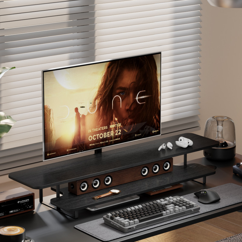 Walnut Finish Monitor Stand Ri - Desk Setup Monitor And Laptop ulasan dan harga