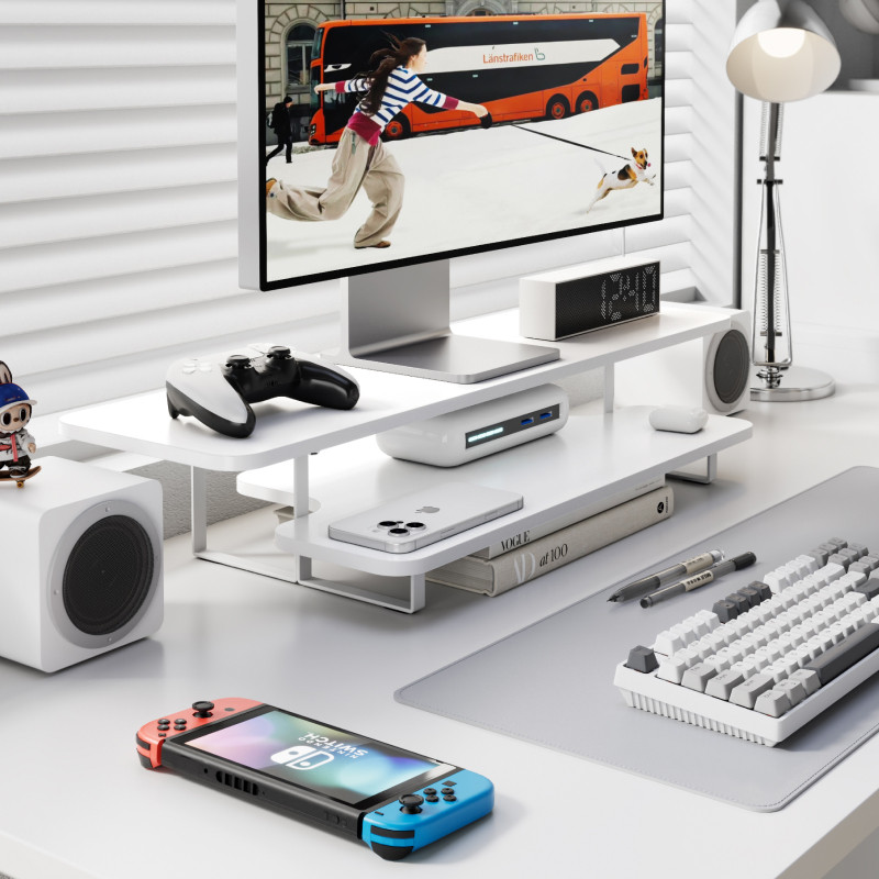 Walnut Finish Monitor Stand Ri - Desk Setup Monitor And Laptop ulasan dan harga