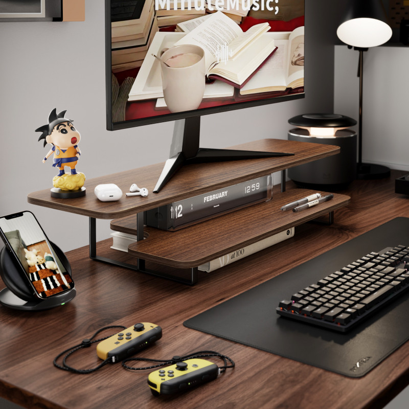 Walnut Finish Monitor Stand Ri - Desk Setup Monitor And Laptop ulasan dan harga