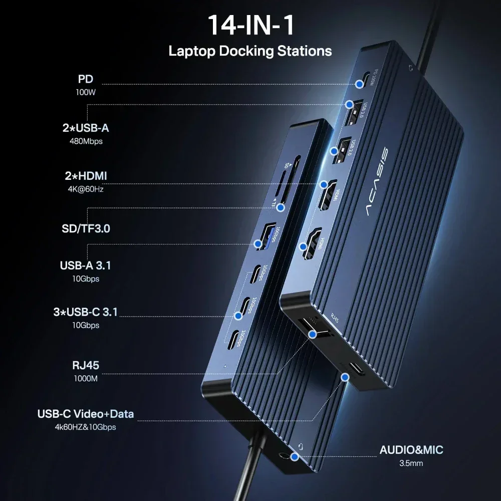 Acasis 14 in 1 USB-C Docking S - Desk Setup Mac ulasan dan harga